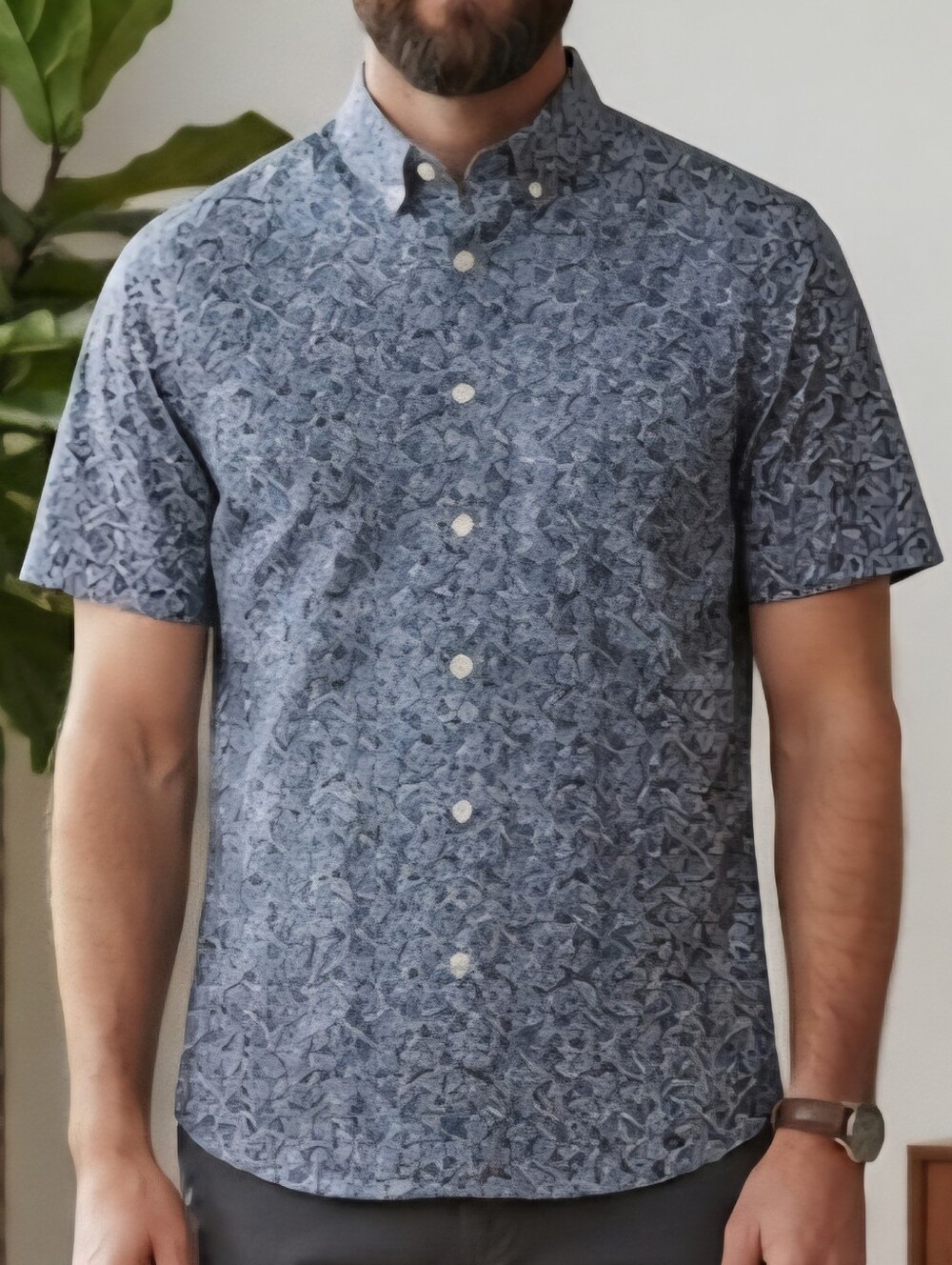 Goodfellow & Co. Men's Slim Fit Blue Floral Button Down Short Sleeve Shirt Small